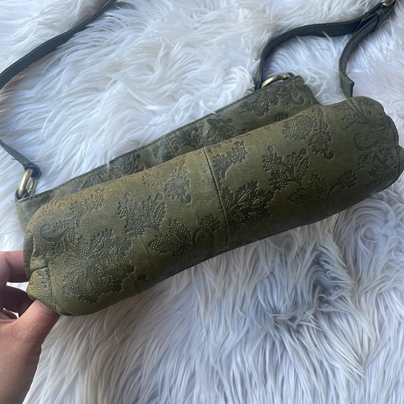 Cabin Creek Olive Green Stamped Leather Shoulder Bag - Picture 6 of 10